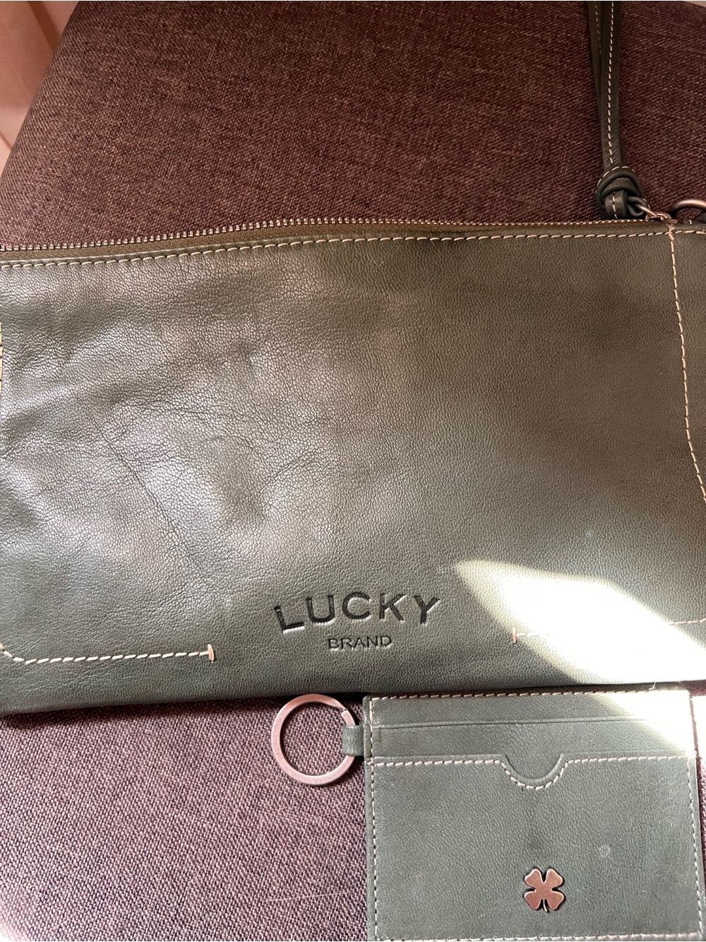 Lucky Brand Dark Olive Leather Wristlet with Card Holder